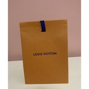 AuthenticLouis Vuitton Store Shopping Bag Orange Paper Blue Woven Ribbon Handles